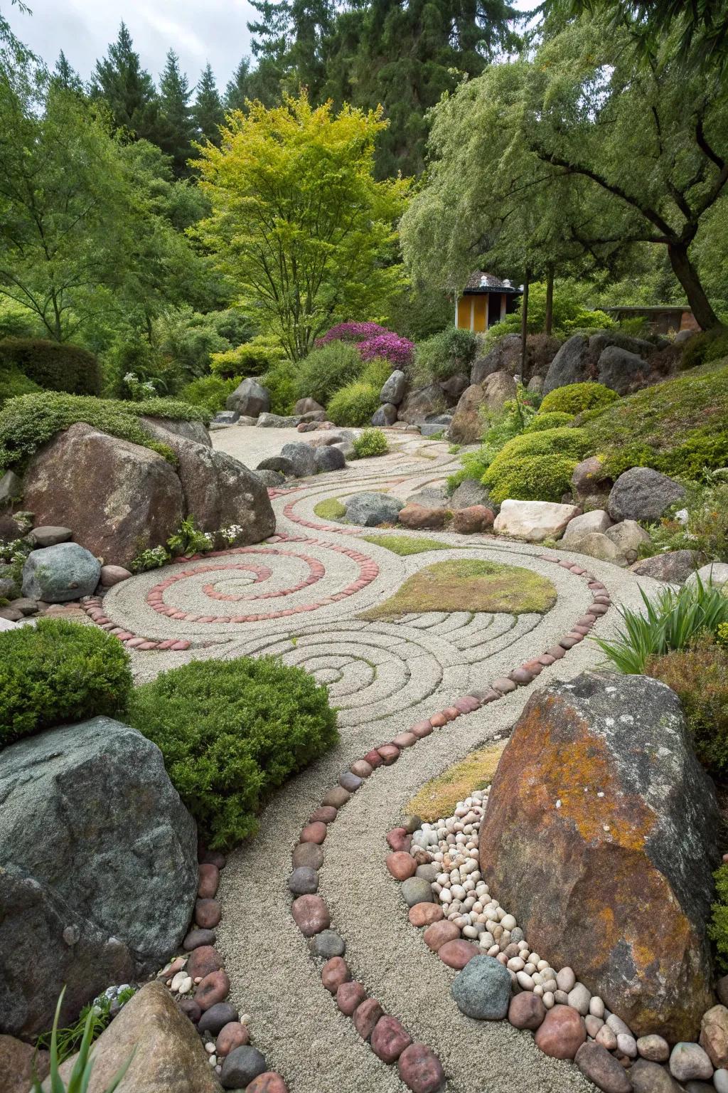 Unleash your creativity with stone patterns in your garden.