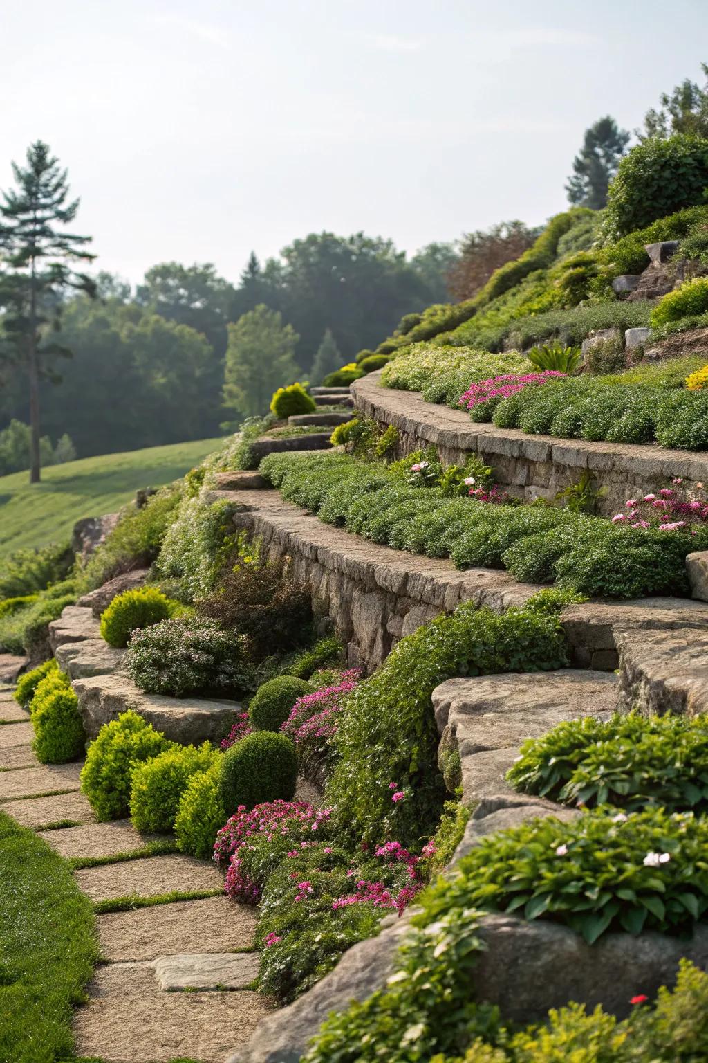 Stone terraces produce layers of intrigue and beauty.