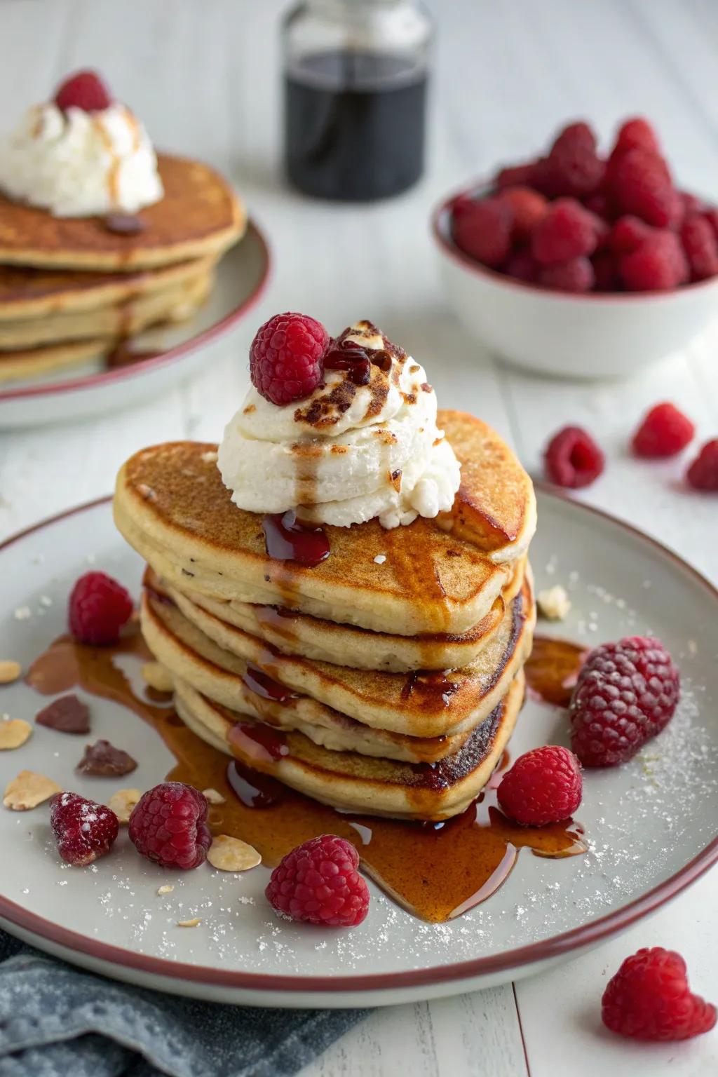 Heart-shaped flapjacks infuse every bite with affection.
