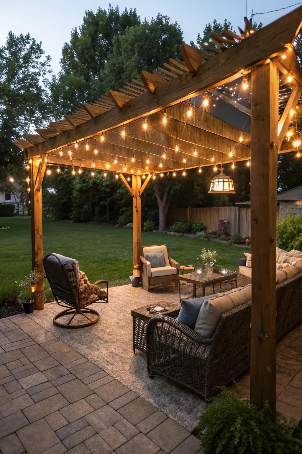 Transform your patio into an evening sanctuary with light strands.
