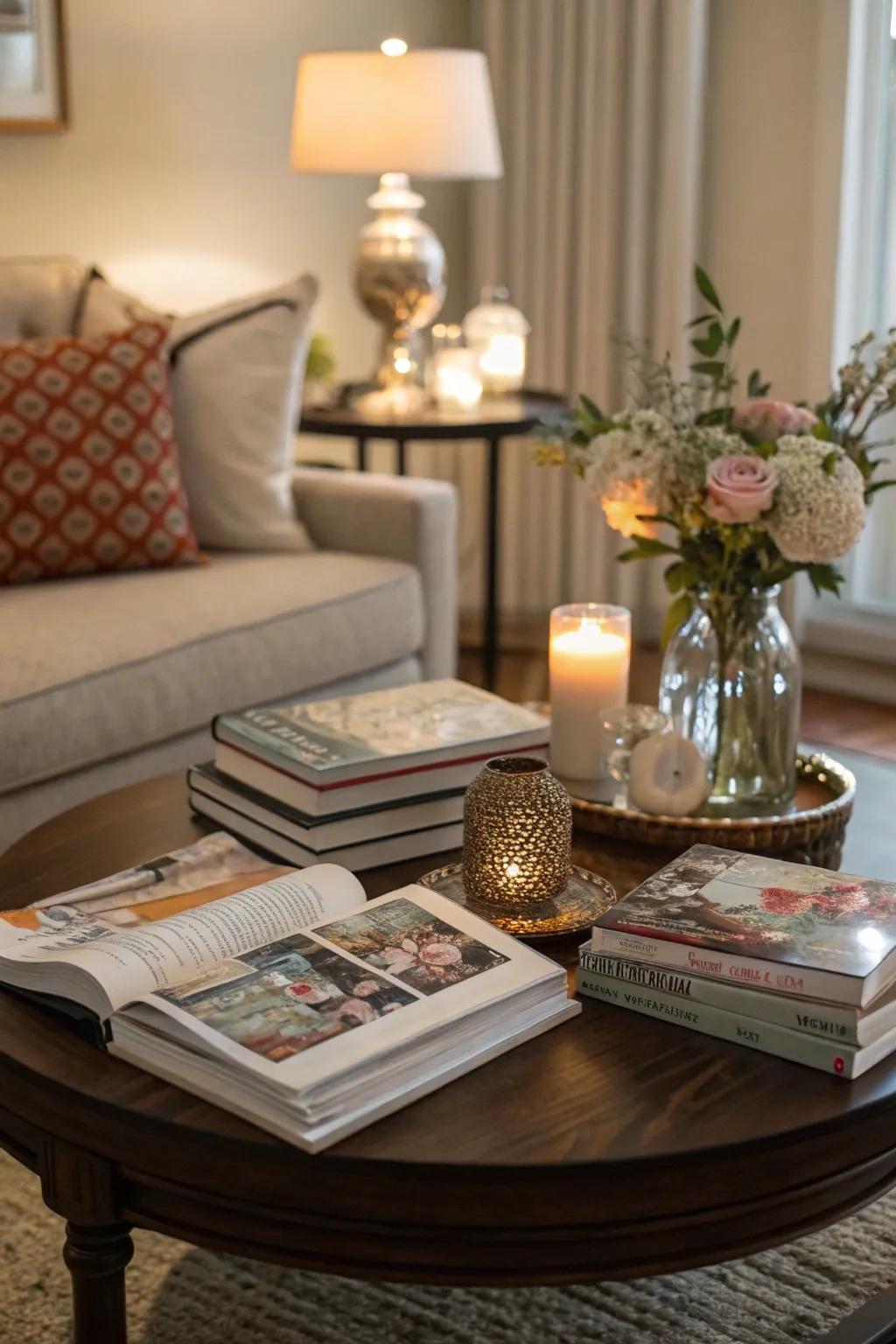 Books and magazines give a personal touch to your coffee table.
