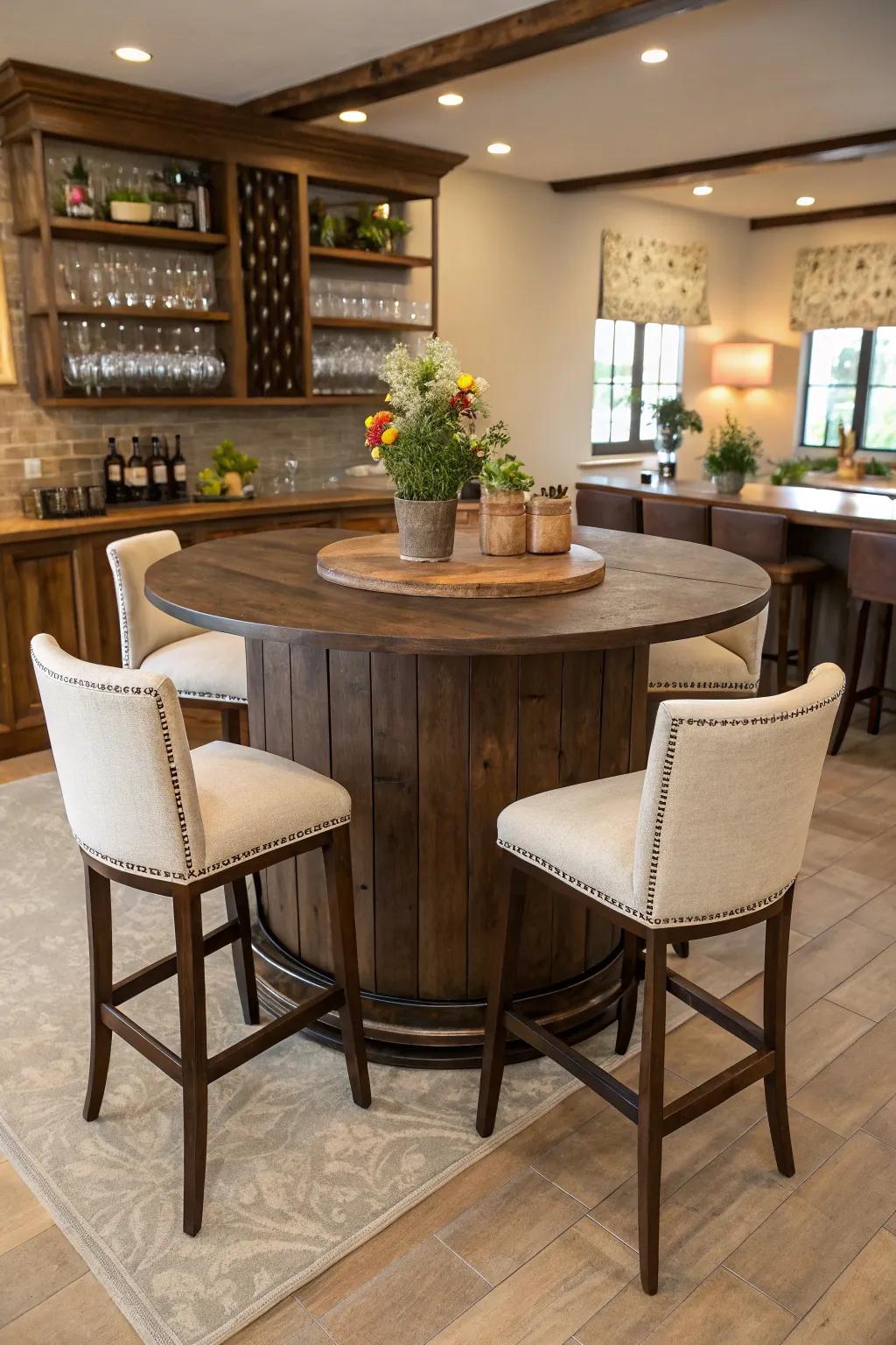 Rounded seating encourages connection and conversation.