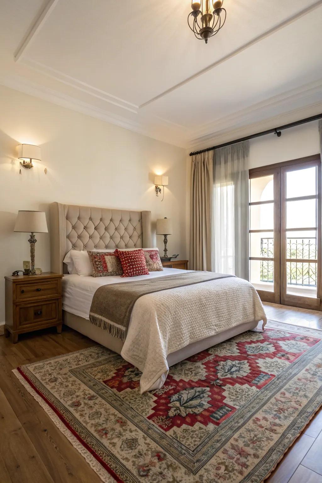 Strategic rug placement can transform your bedroom.