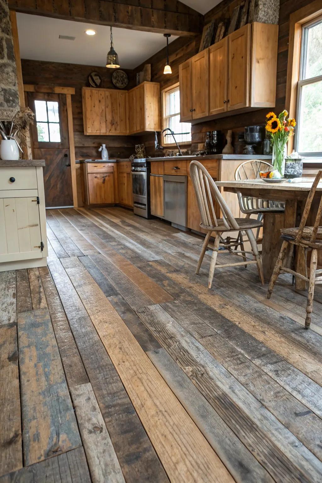 Reclaimed wood covering adds history and unique character.