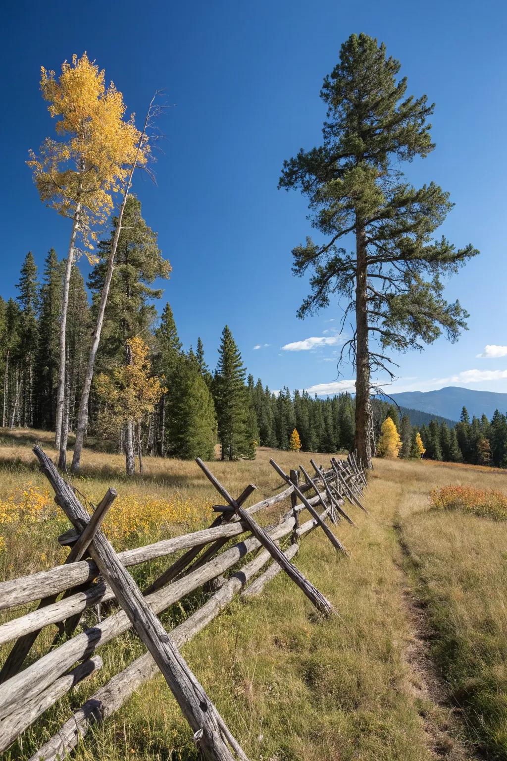 An intersecting log fence brings a hint of detailed charm to a natural backdrop.