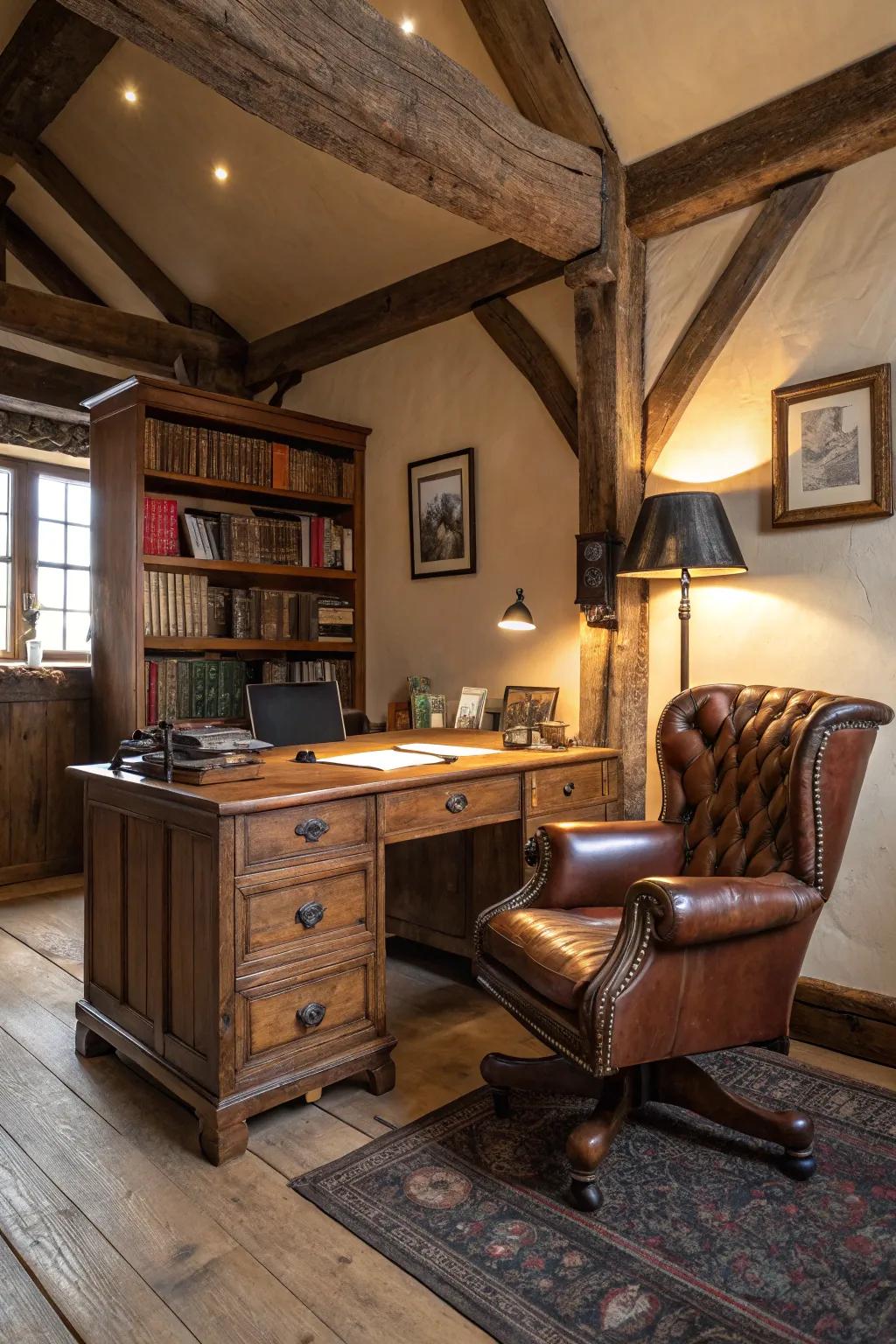 Refined and snug leather chairs situated within a country-themed arrangement.