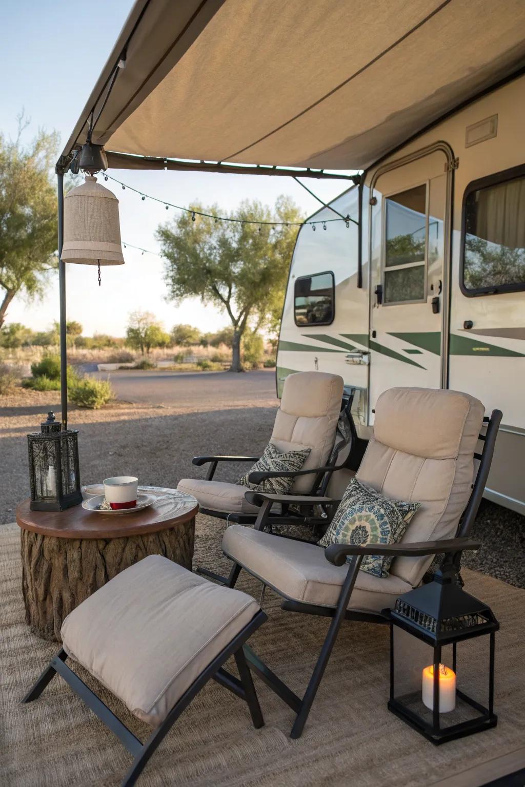 A seating nook invites you to unwind and enjoy the view.