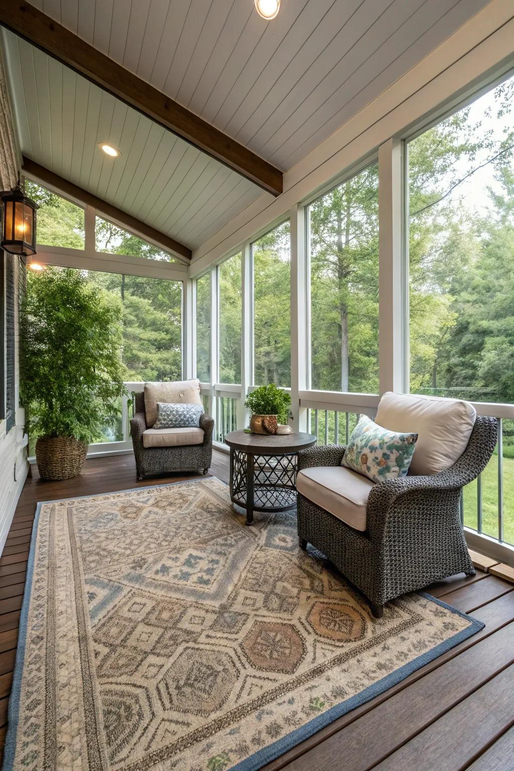 A merged indoor-outdoor living area on the veranda presents both comfort and flair.