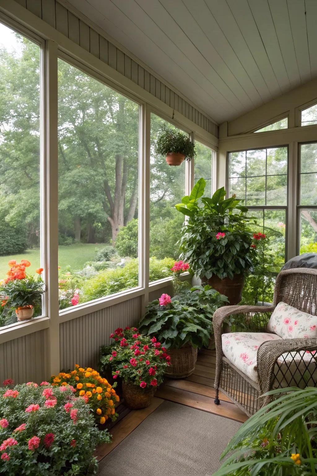Natural decor infuses life and charm into the porch.