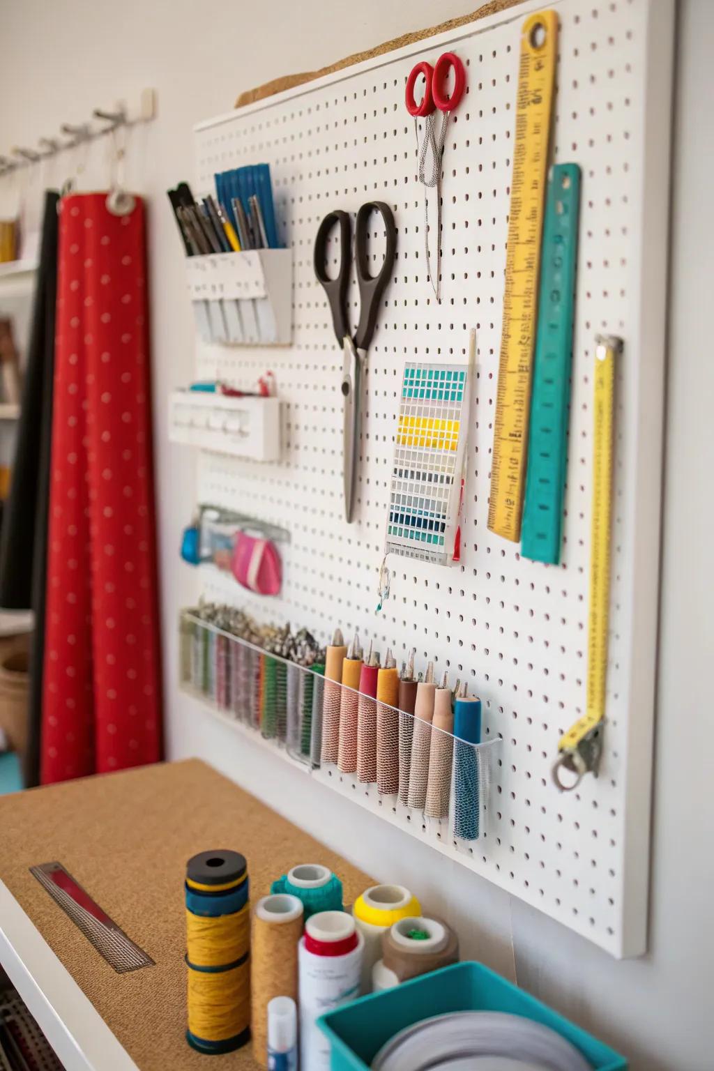 A pegboard puts crucial tools within easy reach.