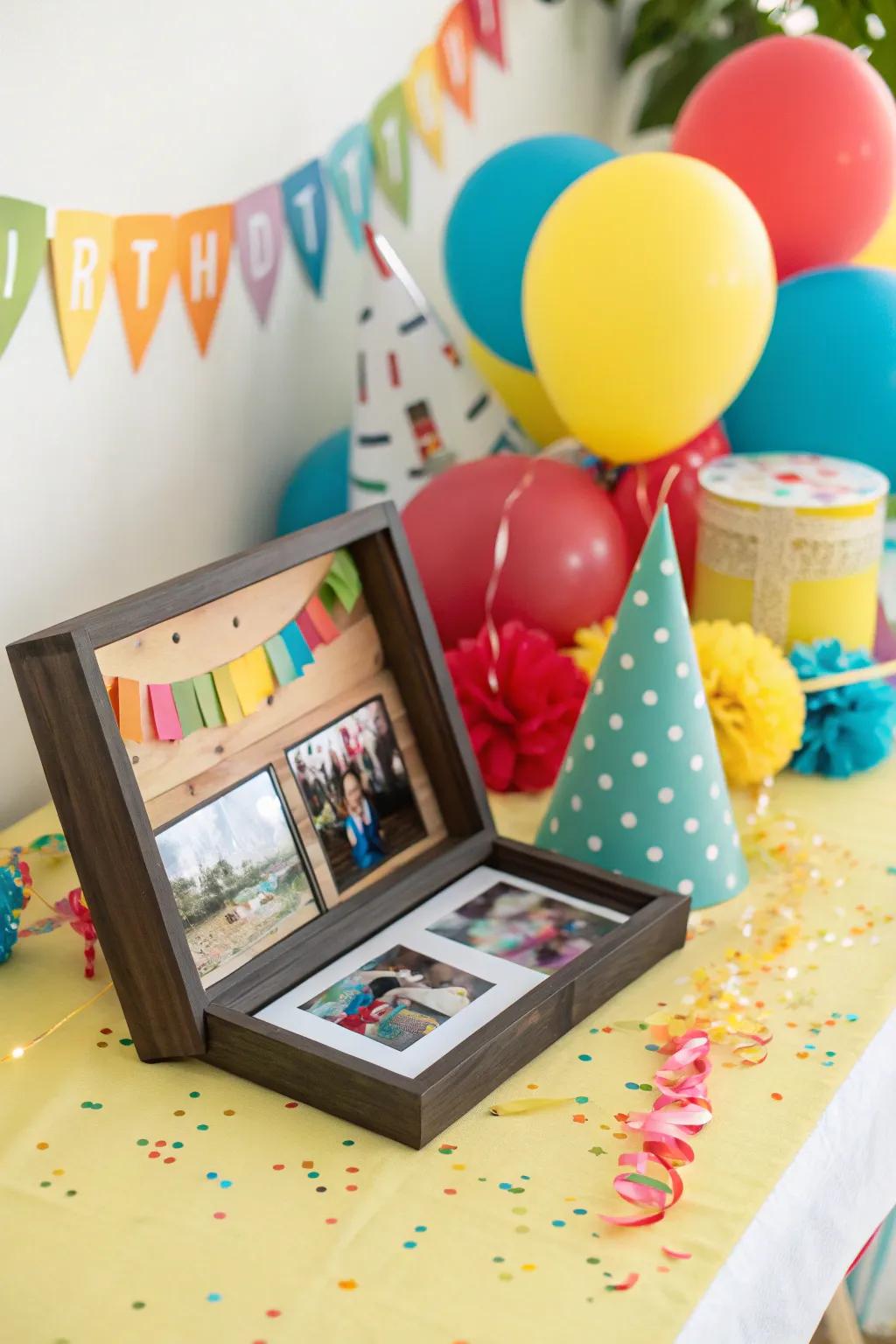 A celebration memory display safeguarding joyful reminiscences.