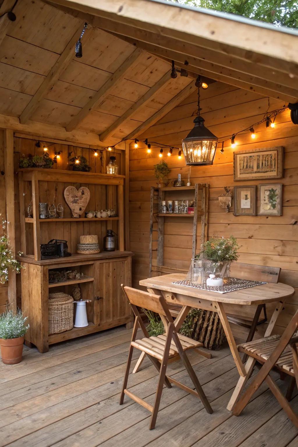 Organic wood details contribute a snug, homey appeal.