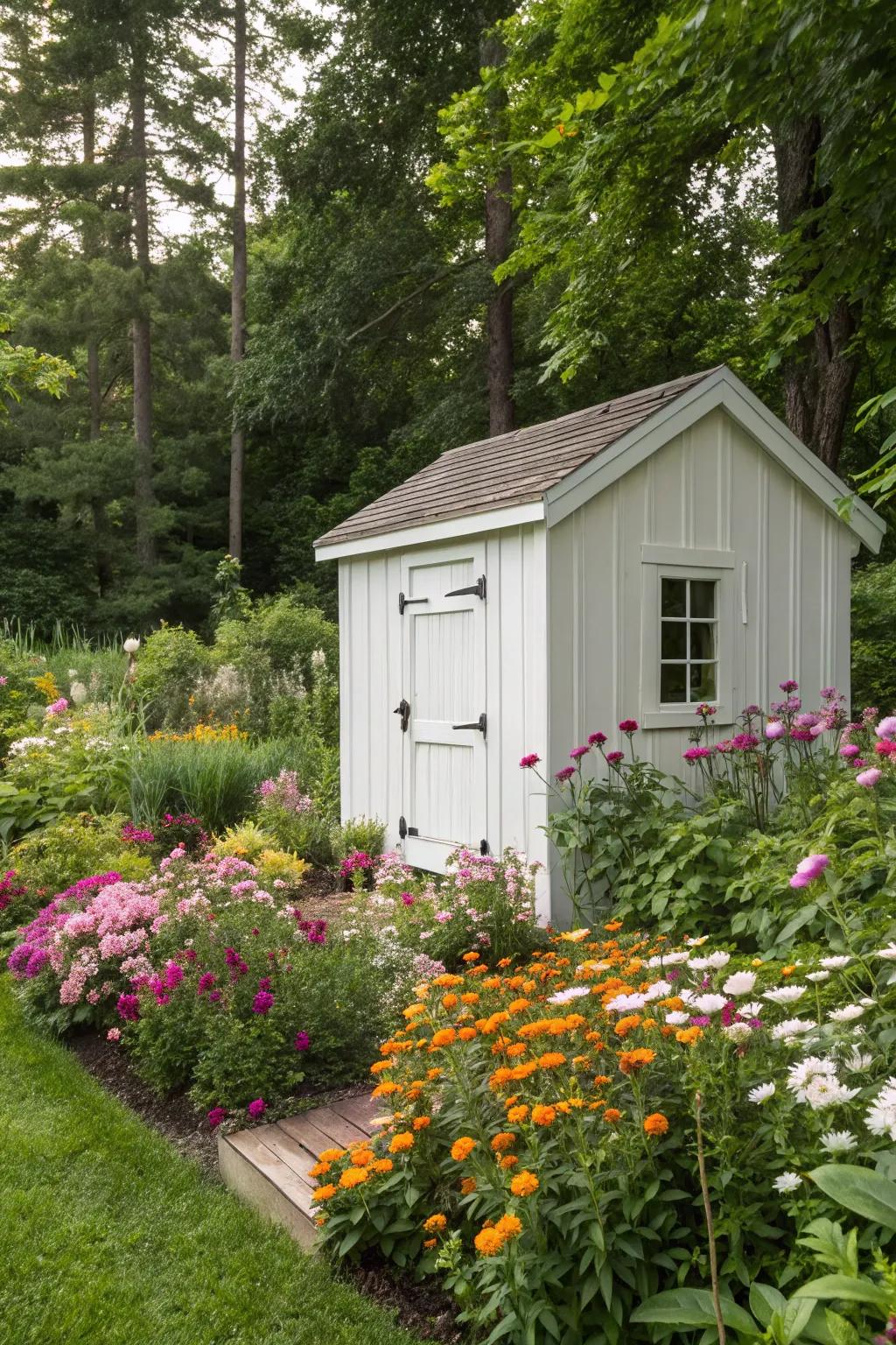 A crisp white shed provides a clean, modern look in any garden.