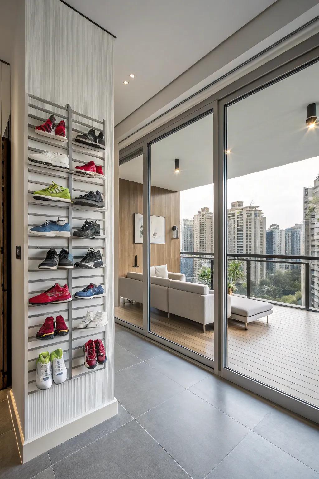 Get the most from your space with wall-affixed footwear displays.
