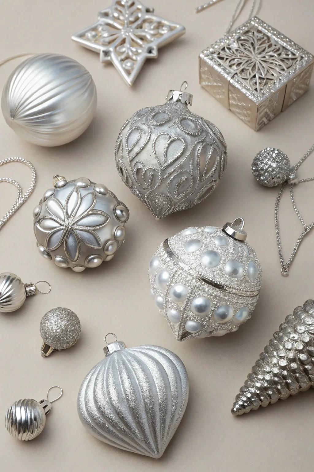 Silver ornaments add depth and elegance to your decor.