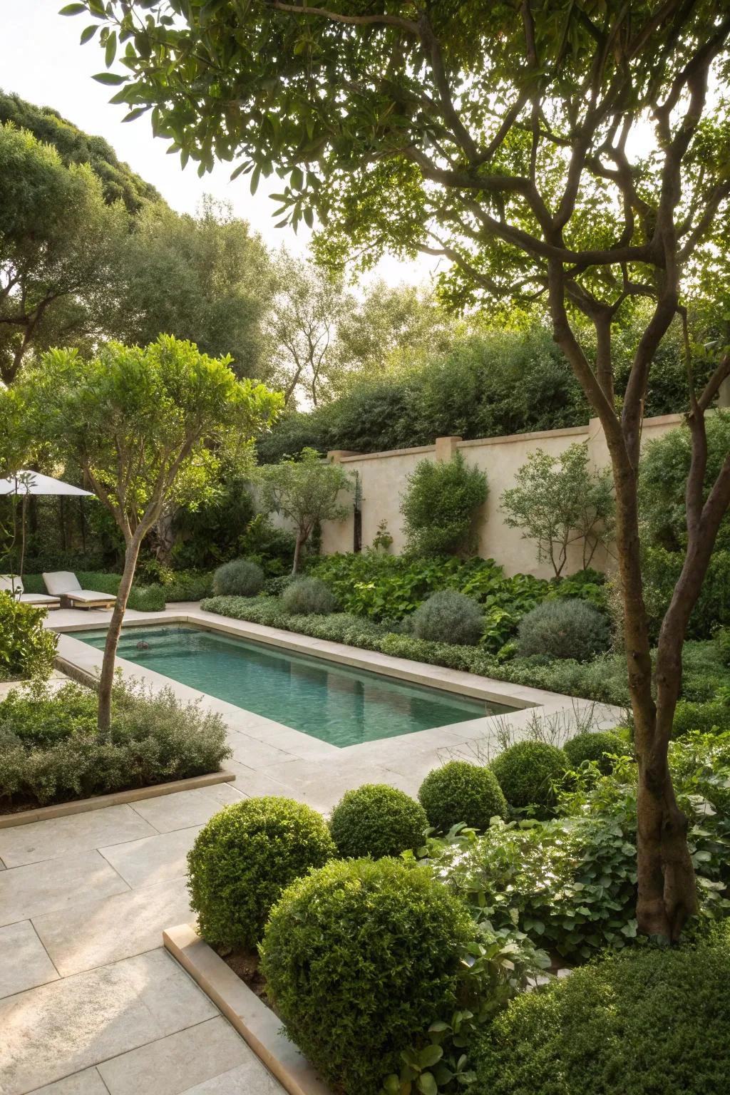 A seamless blend of greenery enriching the poolside atmosphere.