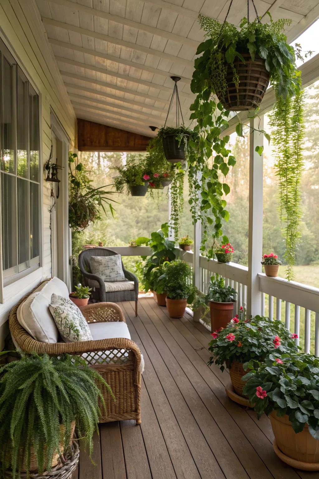 A vibrant green escape on the screened porch
