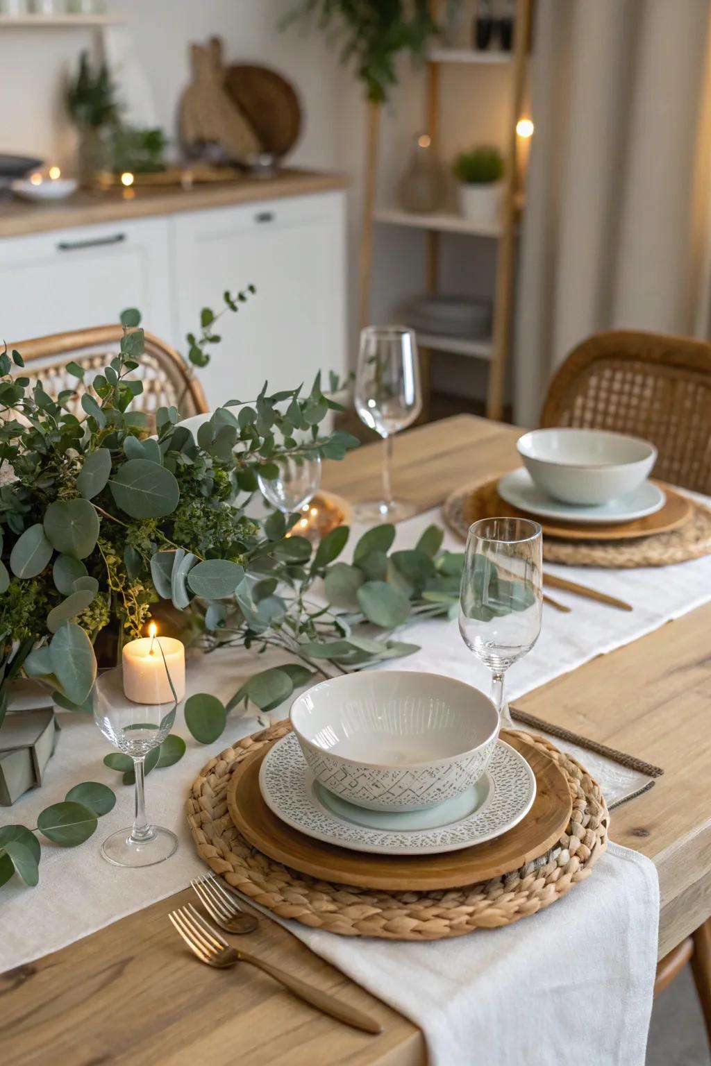 Natural leafy greens add a fresh vibe to this table.