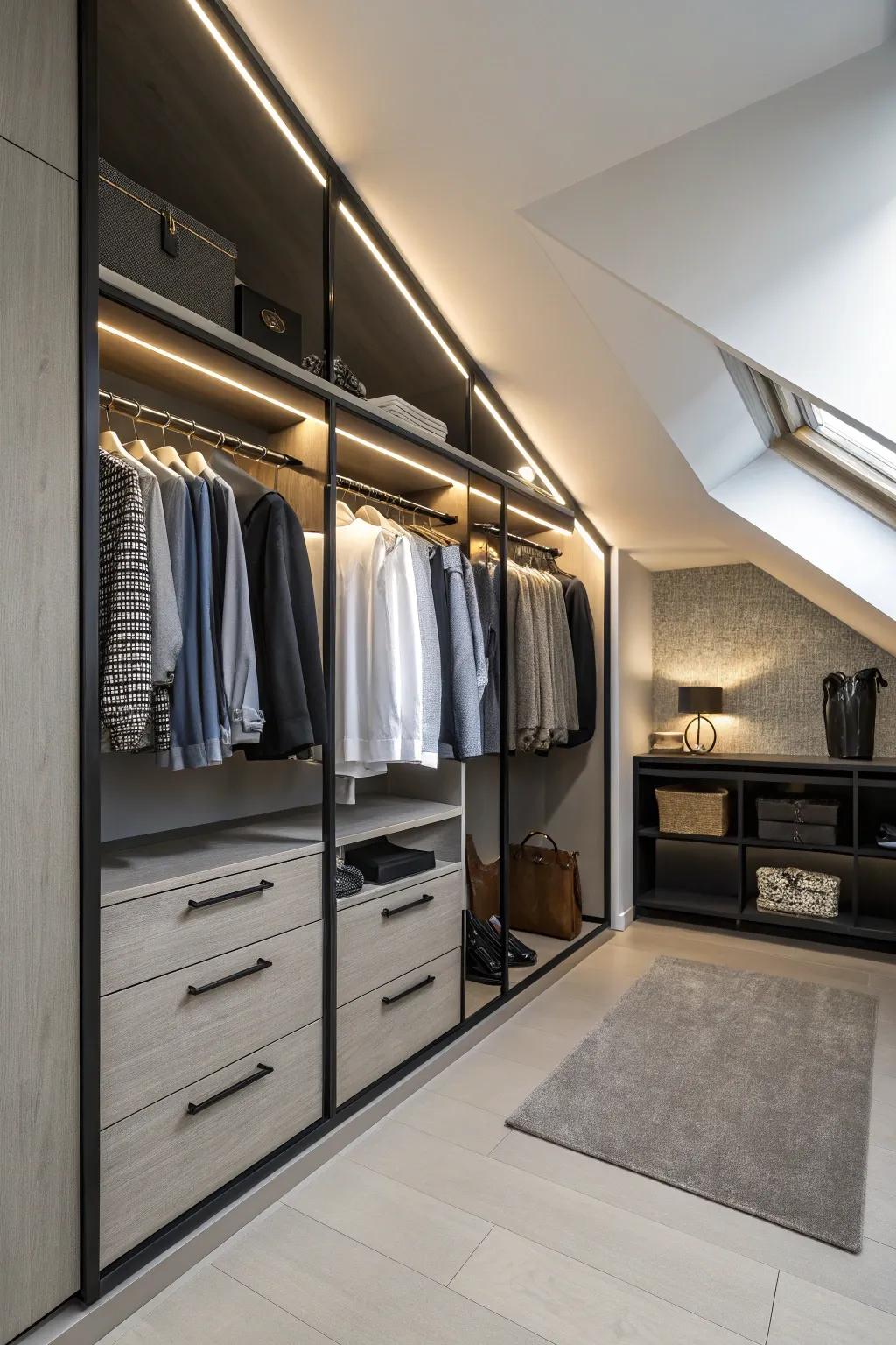 Modify hanging rods to different positions to efficiently store clothes of various sizes.