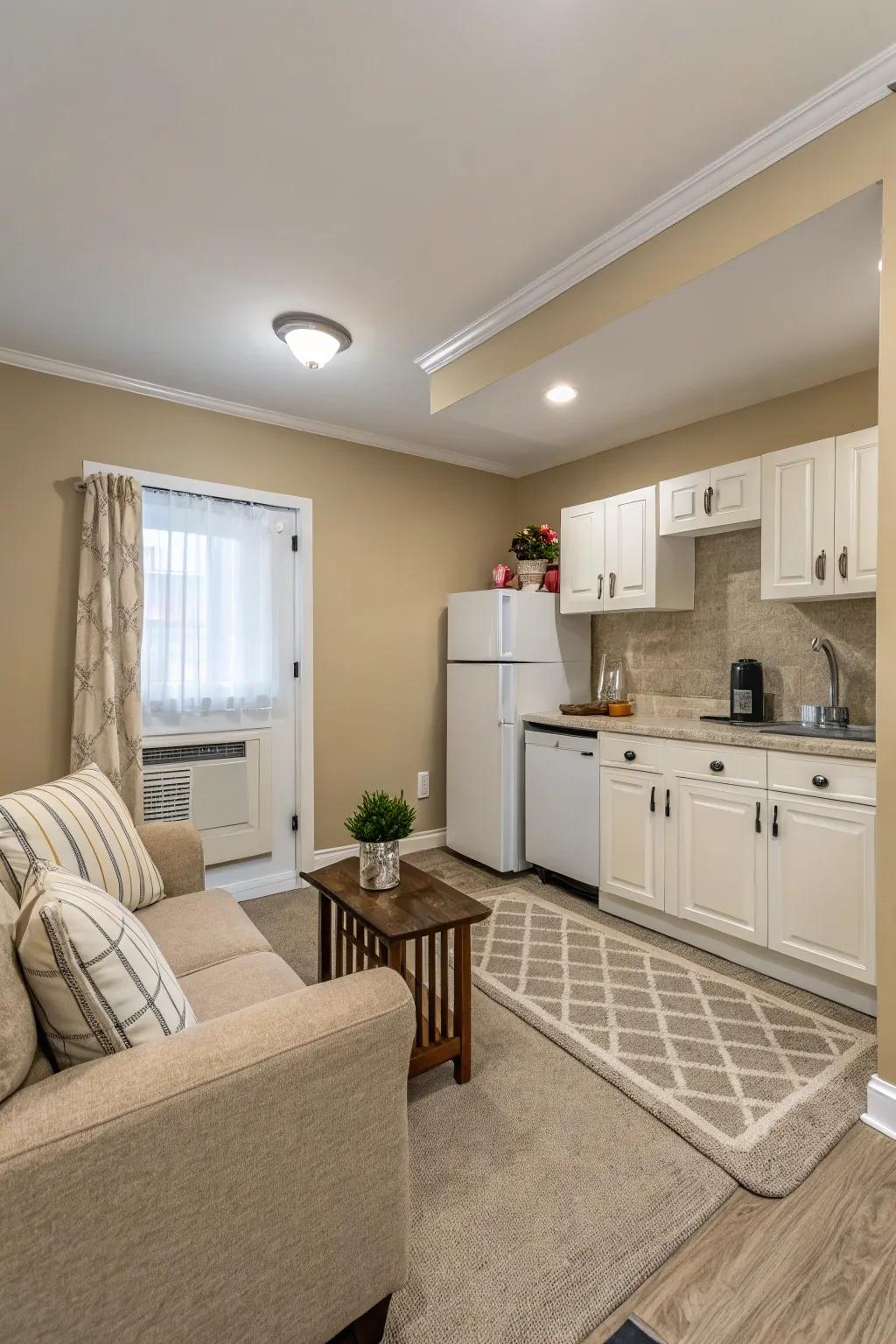 Neutral shades give small rooms an open and breezy vibe.