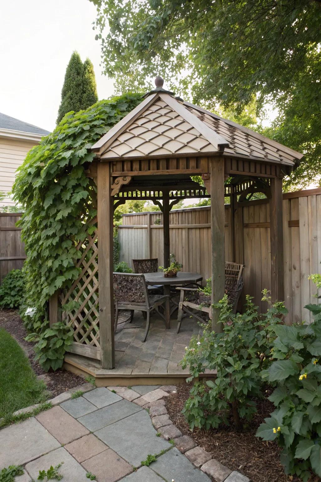 Bask in the sunlight with a trellis-style pavilion.
