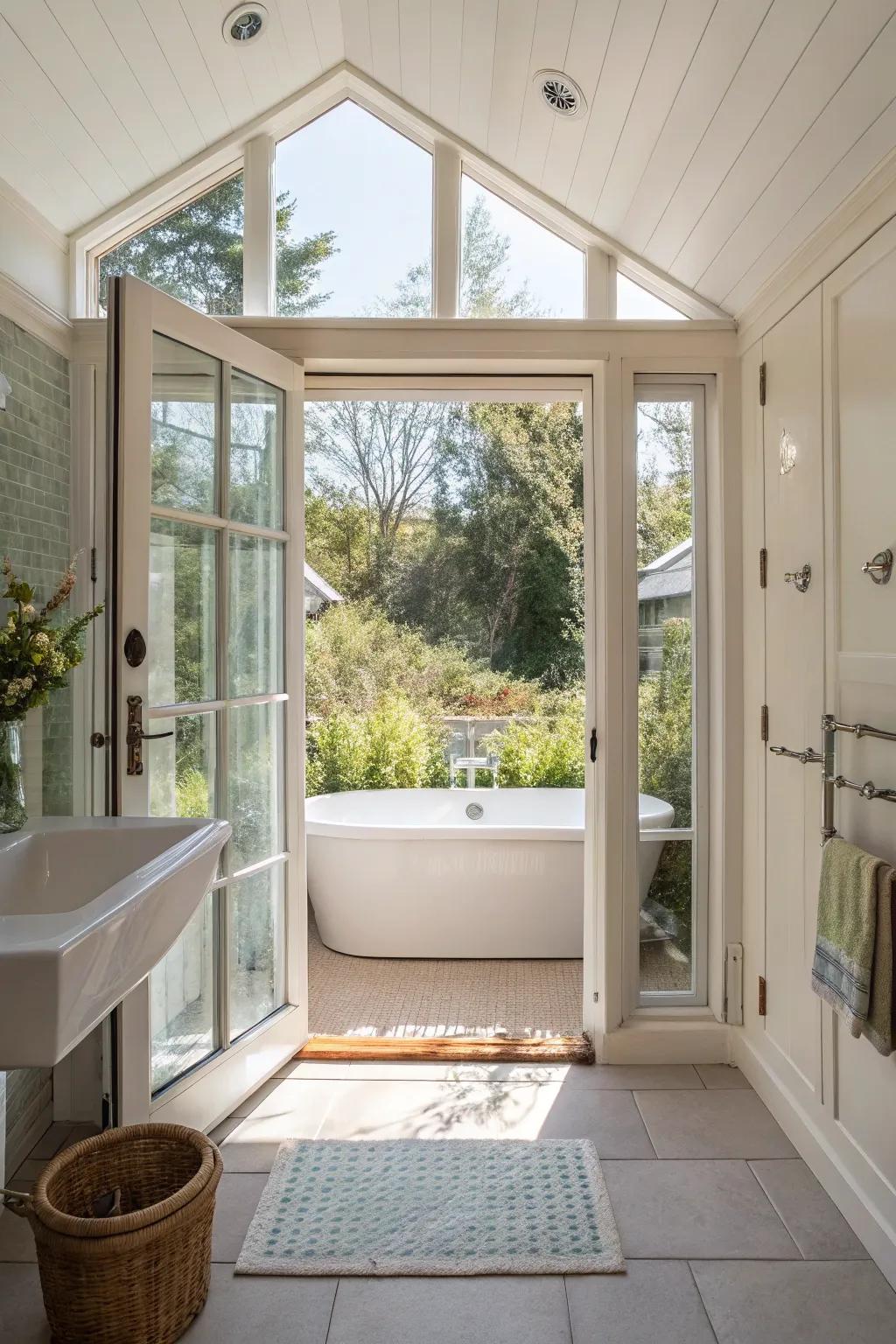 Glass partitions give the impression of more room in a compact bathroom.