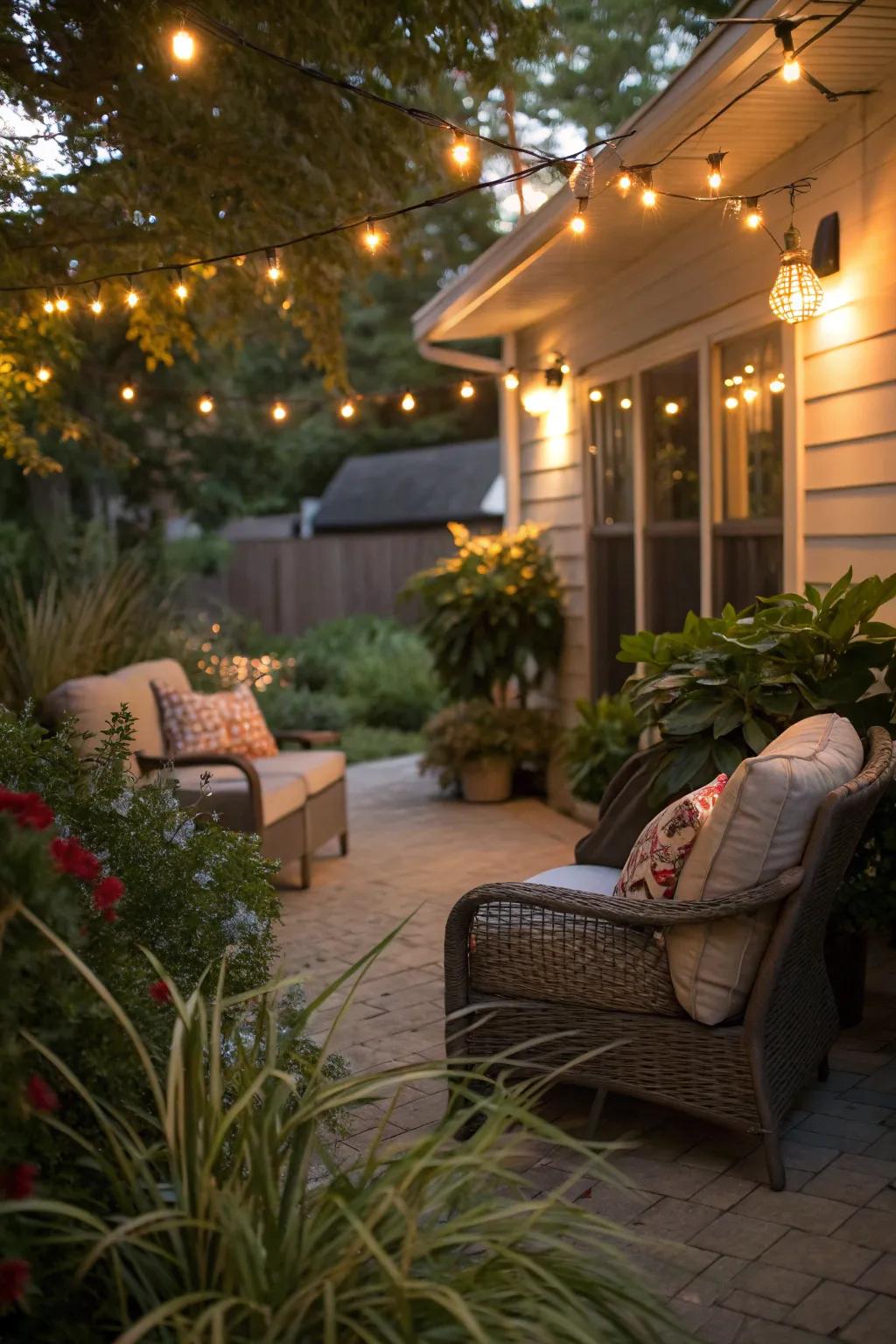 Fairy lights create a magical setting ideal for relaxing evenings.