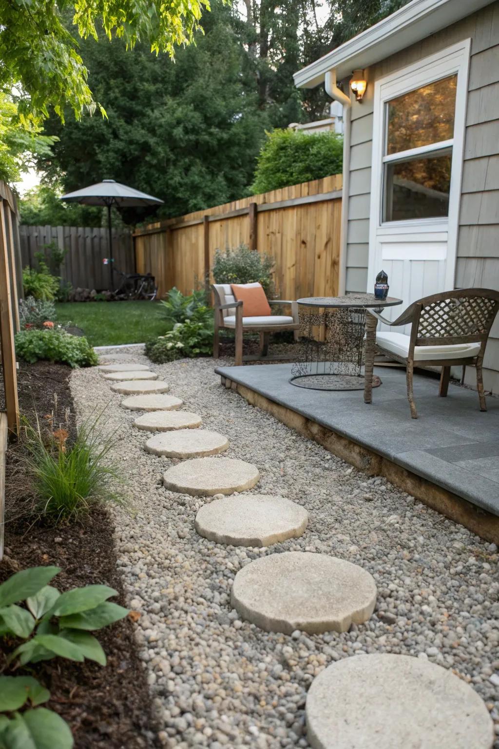 Small gravel combined with paving stones results in an elegant, natural patio look.