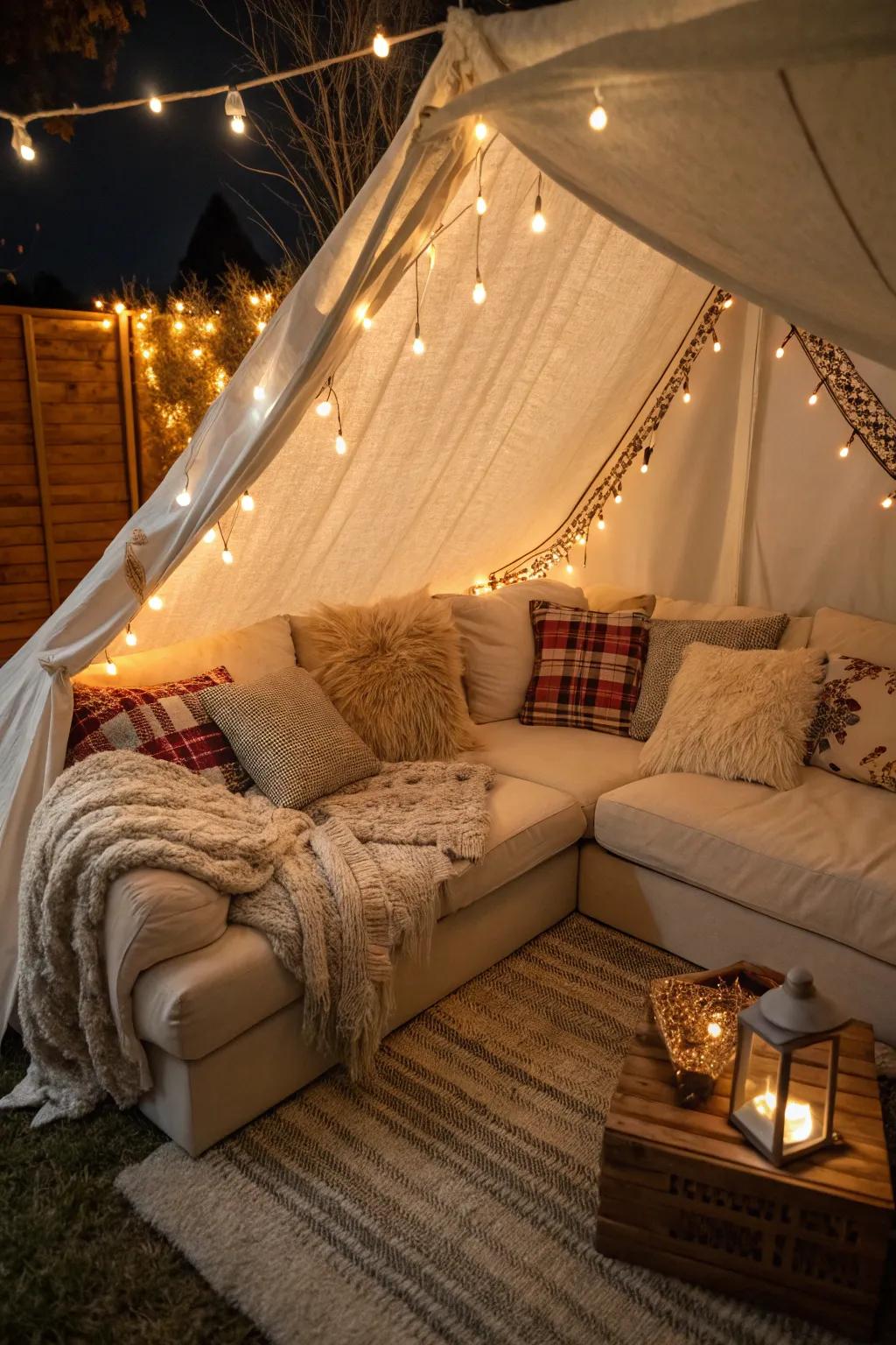 A cozy modular sofa is essential in a small den.