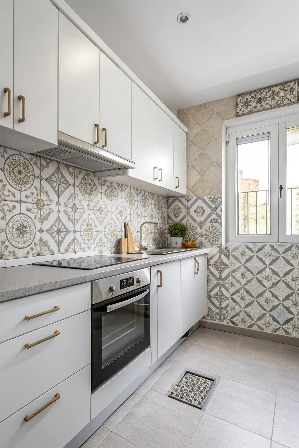 Produce a sophisticated look using a backsplash with neutral tones.
