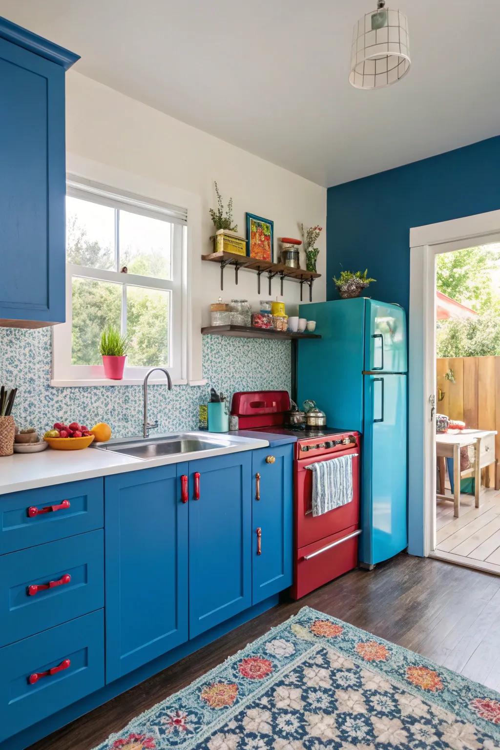 Intense shades contribute drama and character to smaller cooking areas.