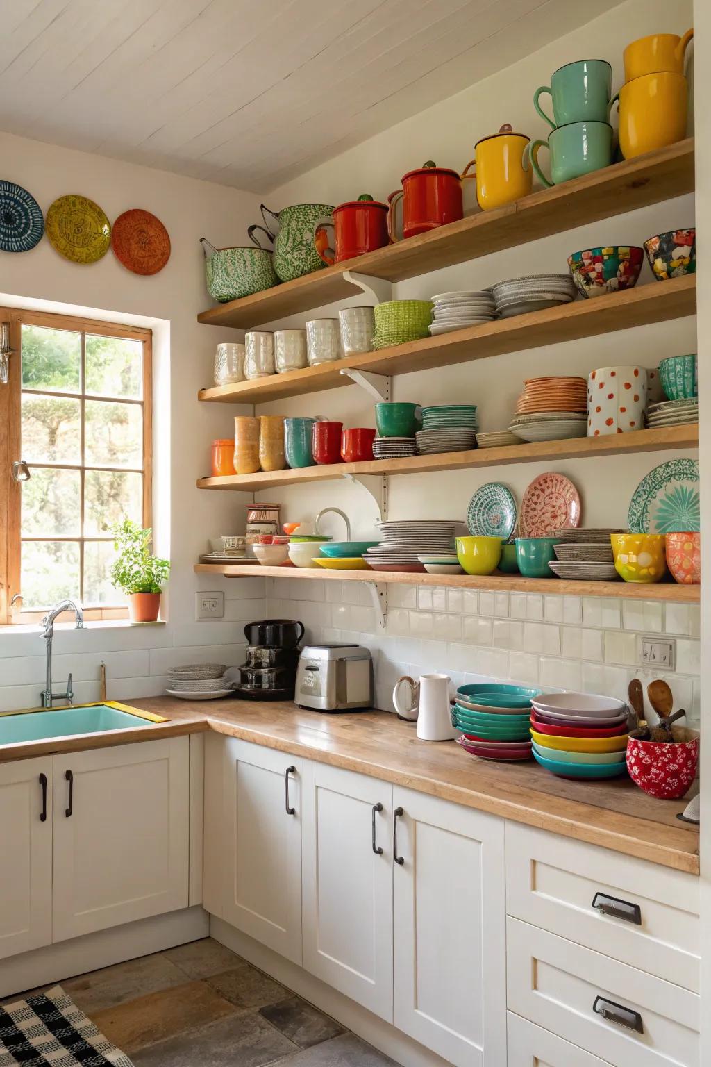 Open shelves can bring charm and practicality to your small kitchen.