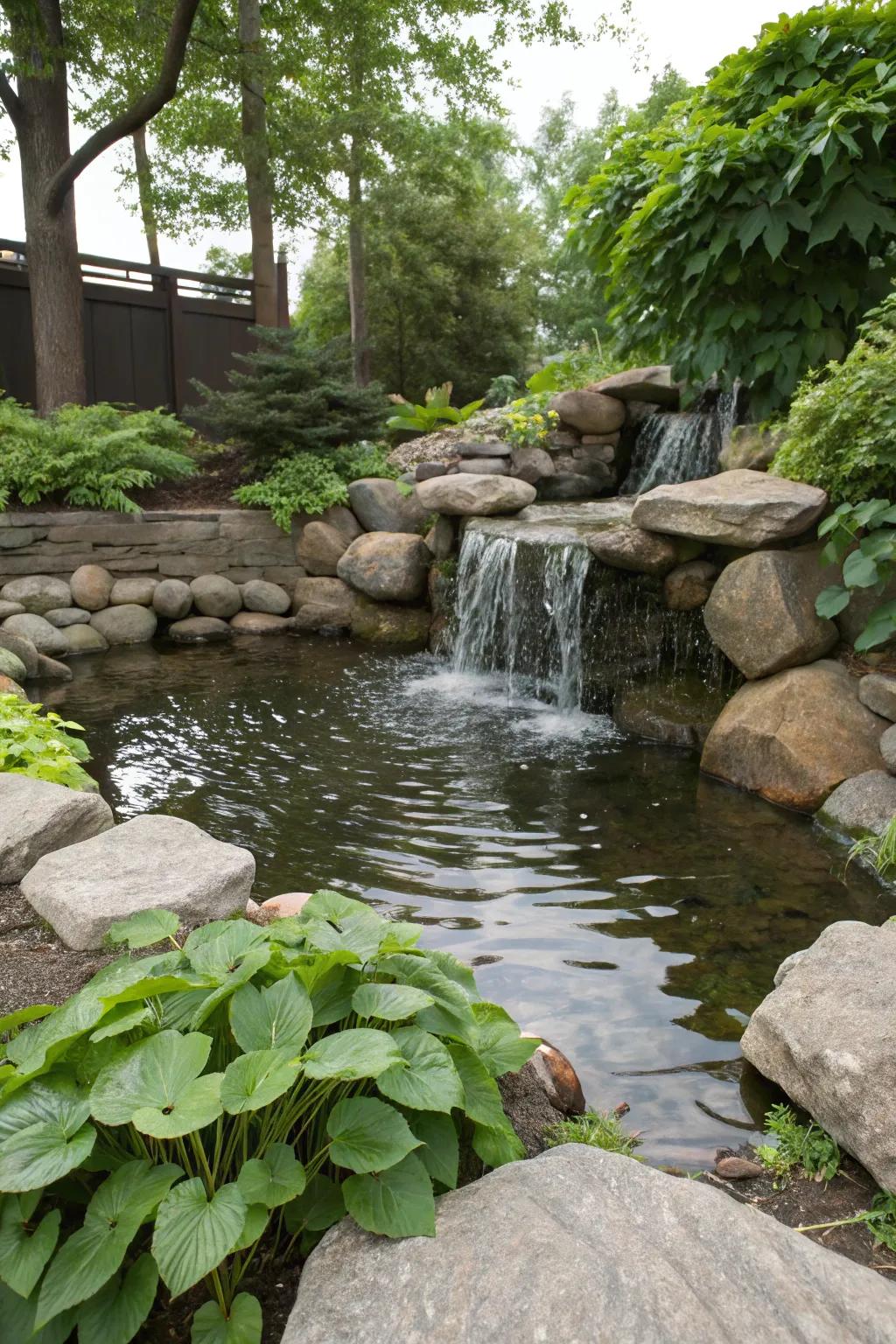 A captivating scaled-down cascade in a small fish haven.