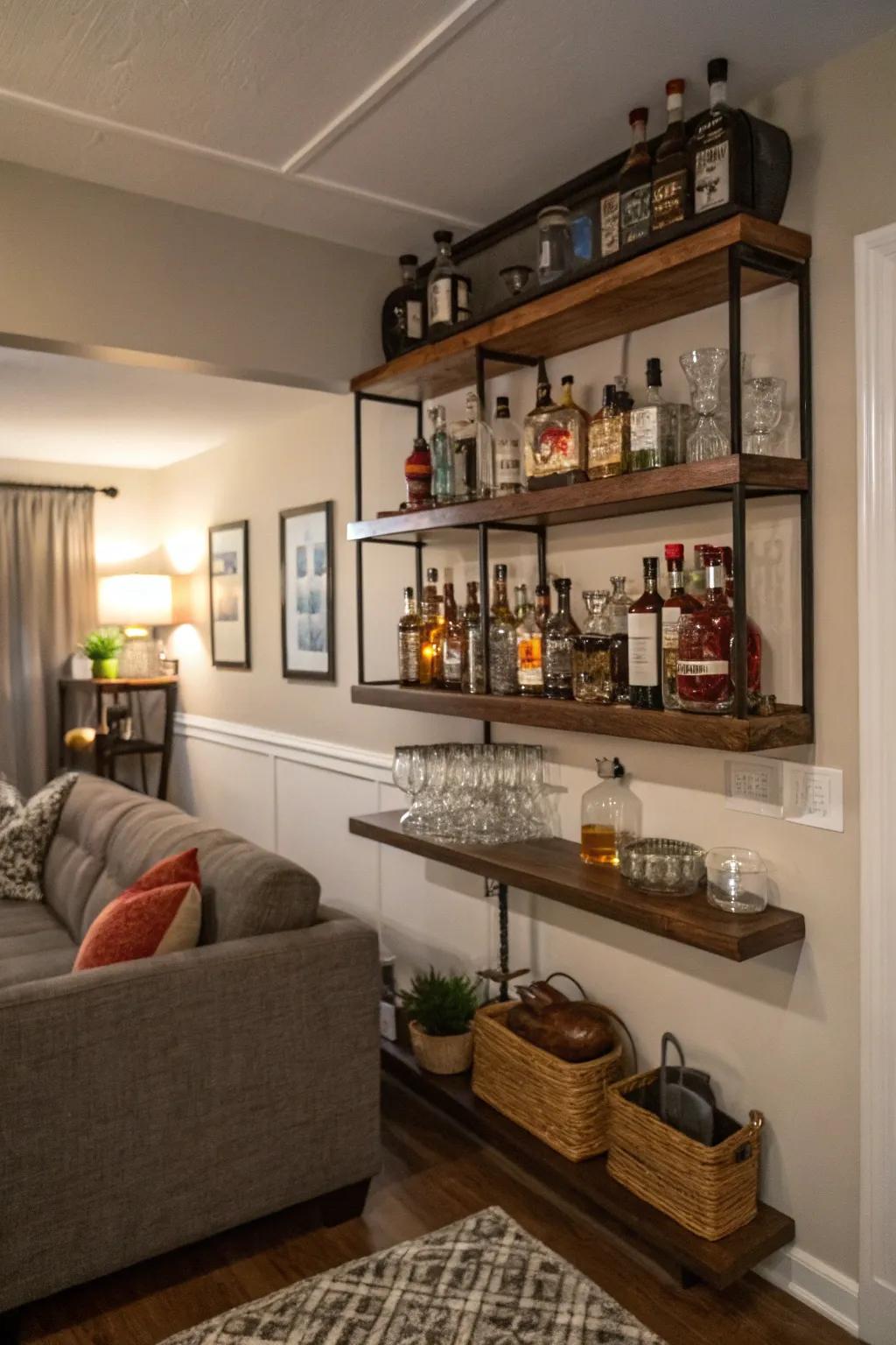 Maximize space with wall-mounted shelves.