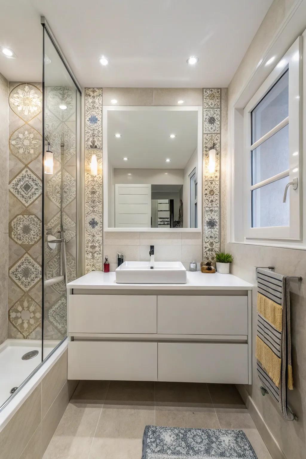 Wall-mounted vanities bring a modern feel while conserving floor area.