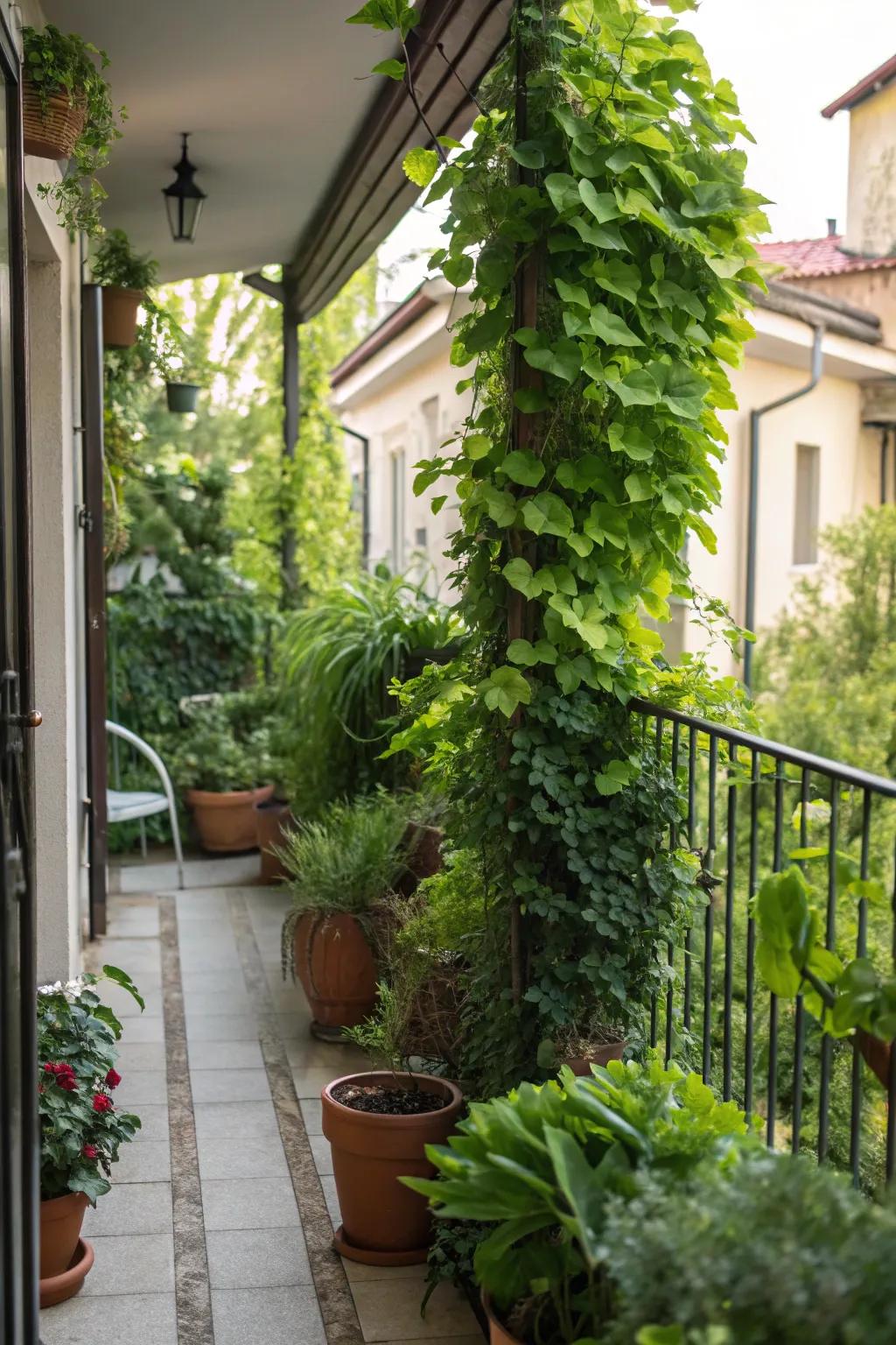 A lively small patio enhanced by abundant greenery.