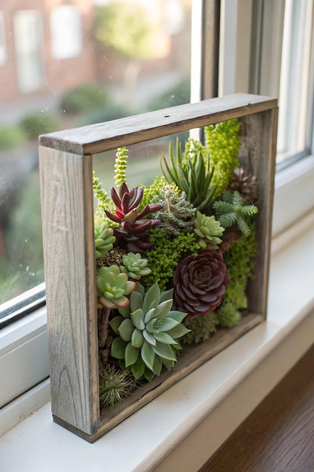 Savor nature's elegance with a green sanctuary shadow box.