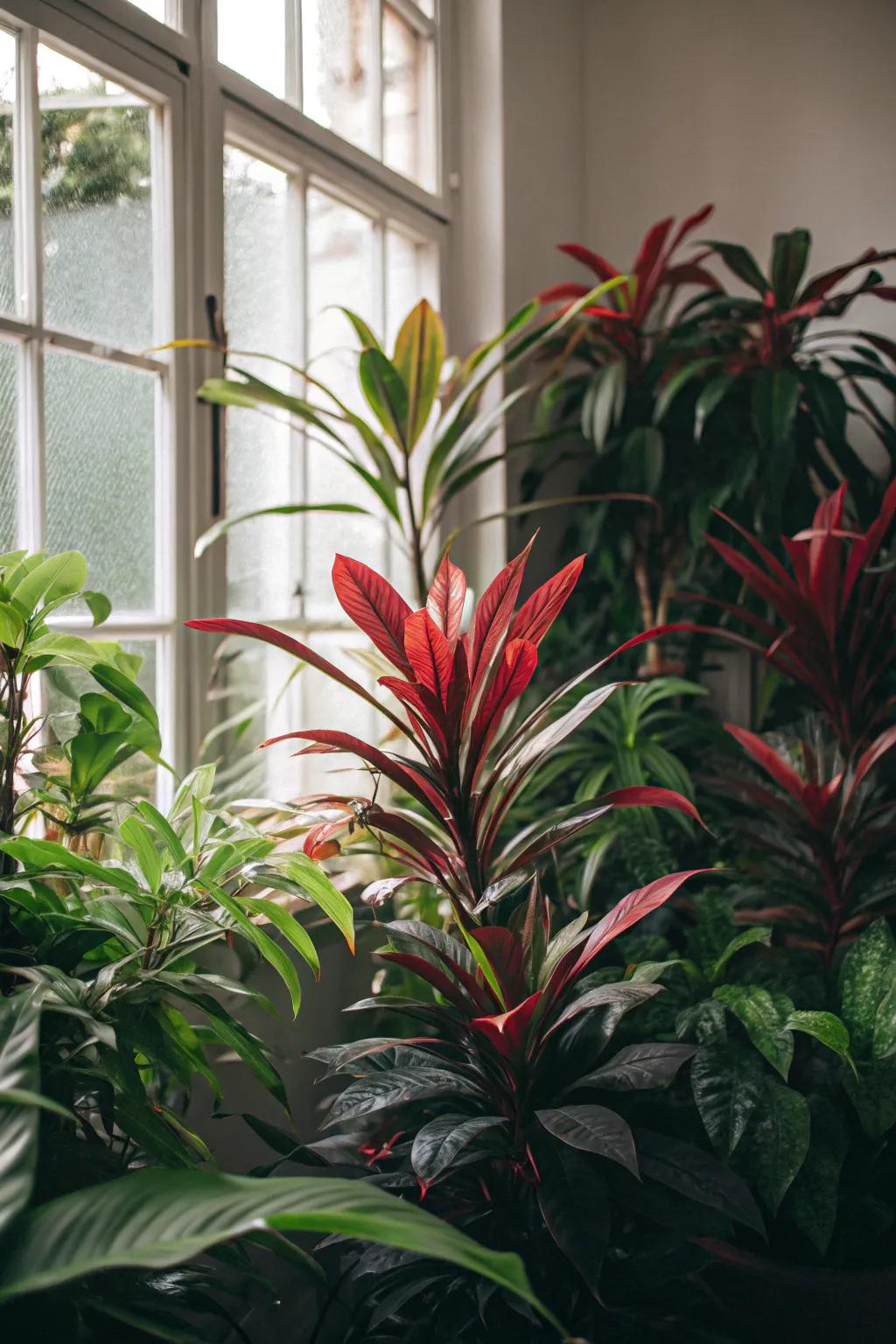 A vibrant mini plant display brings vibrancy and energy under the window.