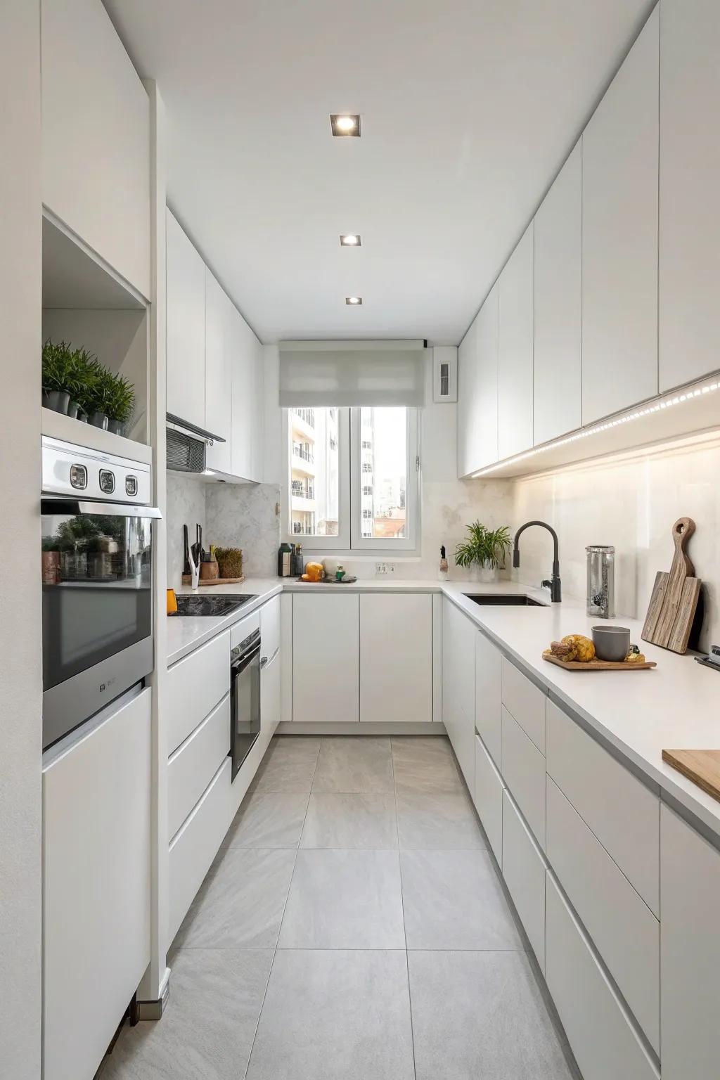 The stark beauty of a minimalist white kitchen.