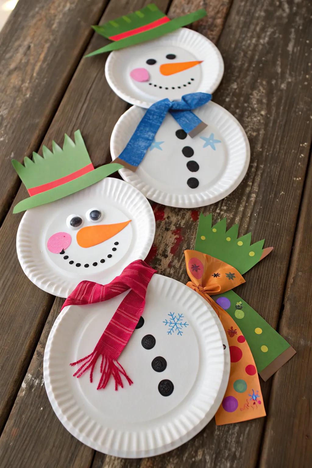 Paper plate snowmen bring charm to any space.