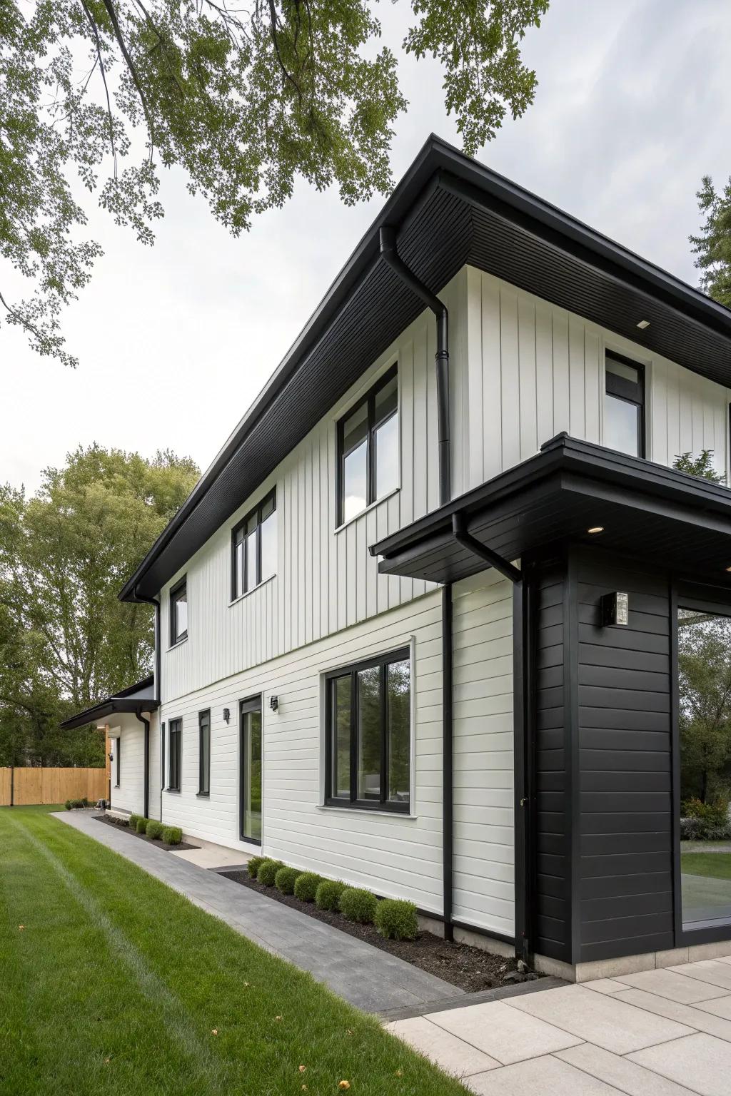 Dark soffit and fascia introduce a captivating contrast to any home&rsquo;s outward presentation.