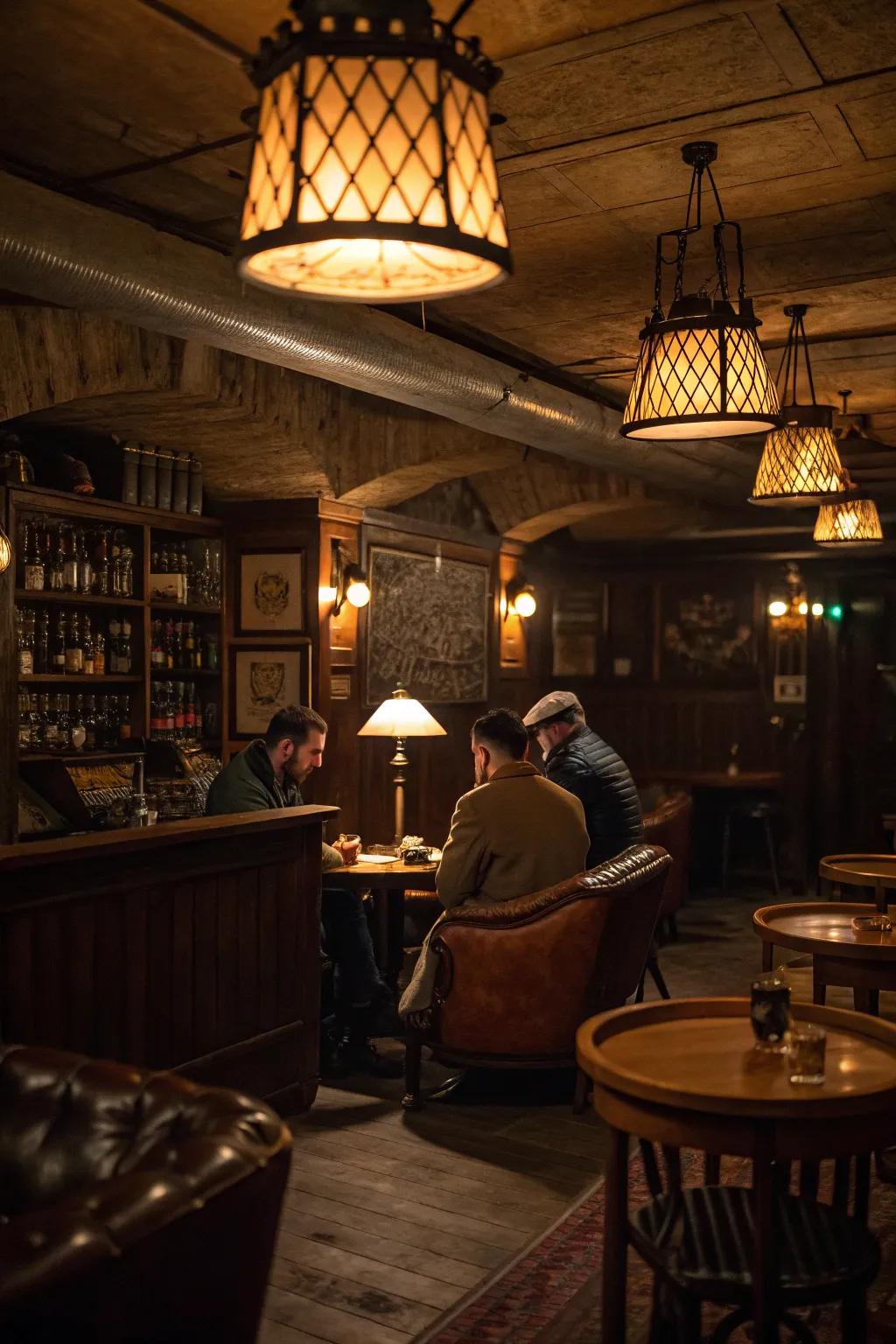 Soft lighting makes your basement a secretive and intimate hideaway.