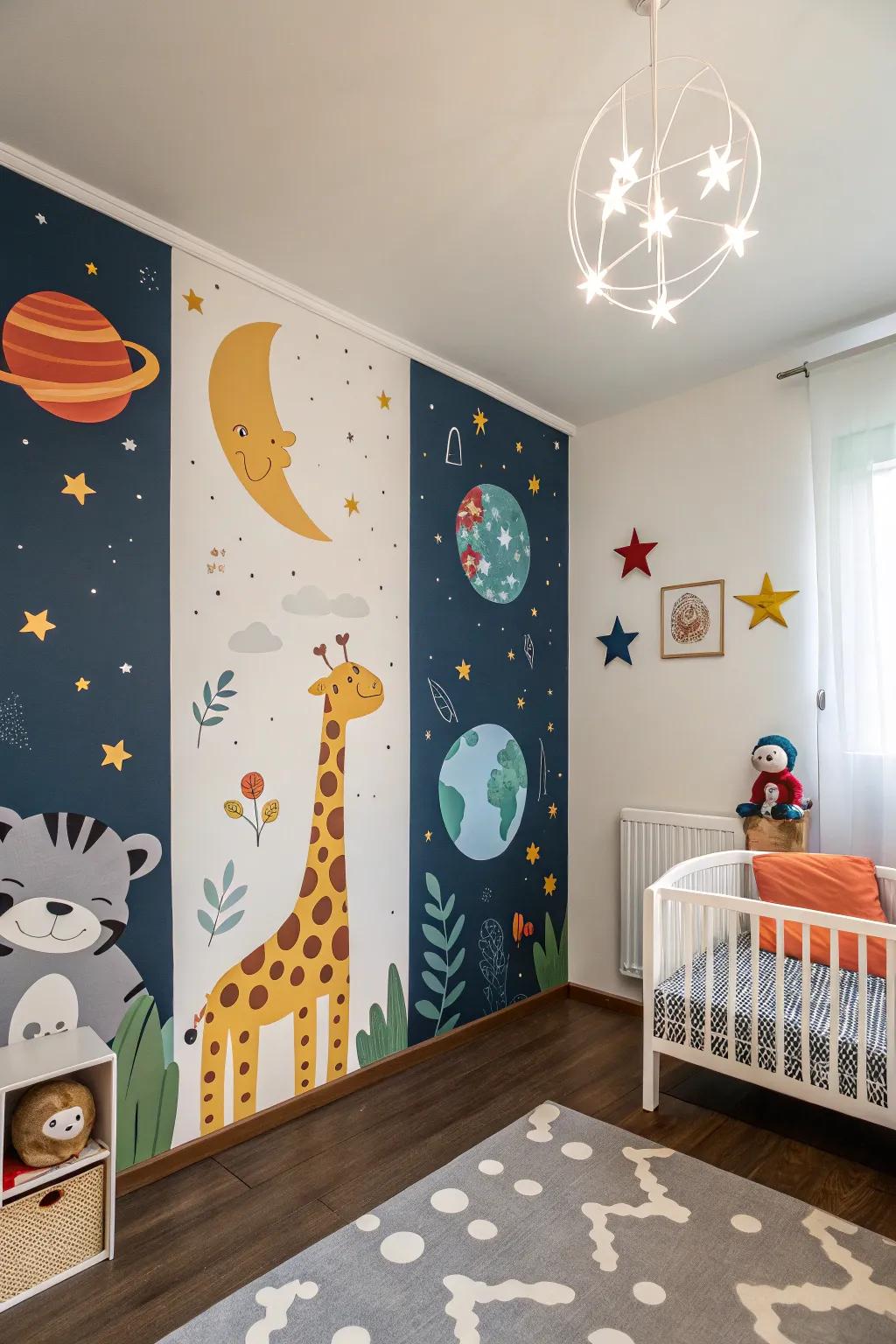 Thematic wall art brings personal touches to each child's space.