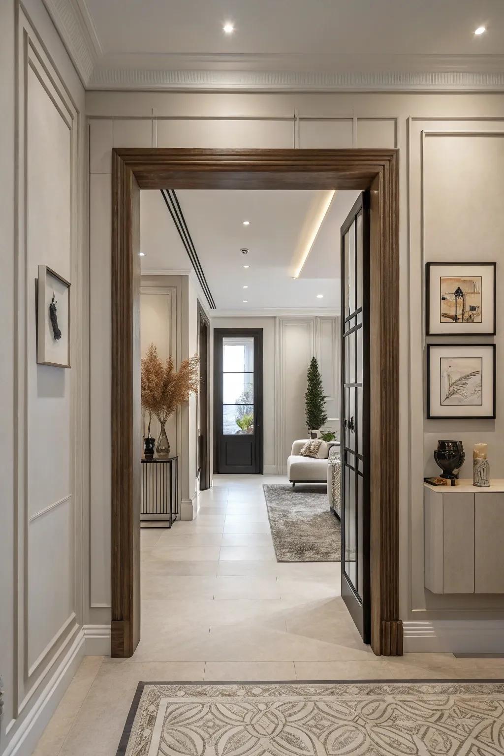 Modern, minimalist square trim fostering a pristine, open ambiance.