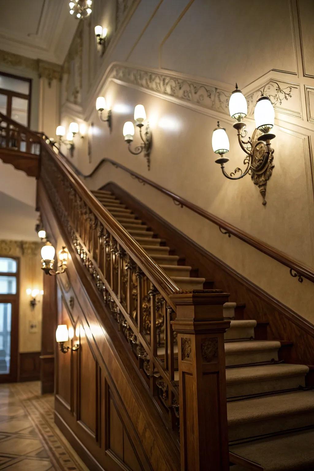 Wall-mounted lights impart sophistication and warmth.