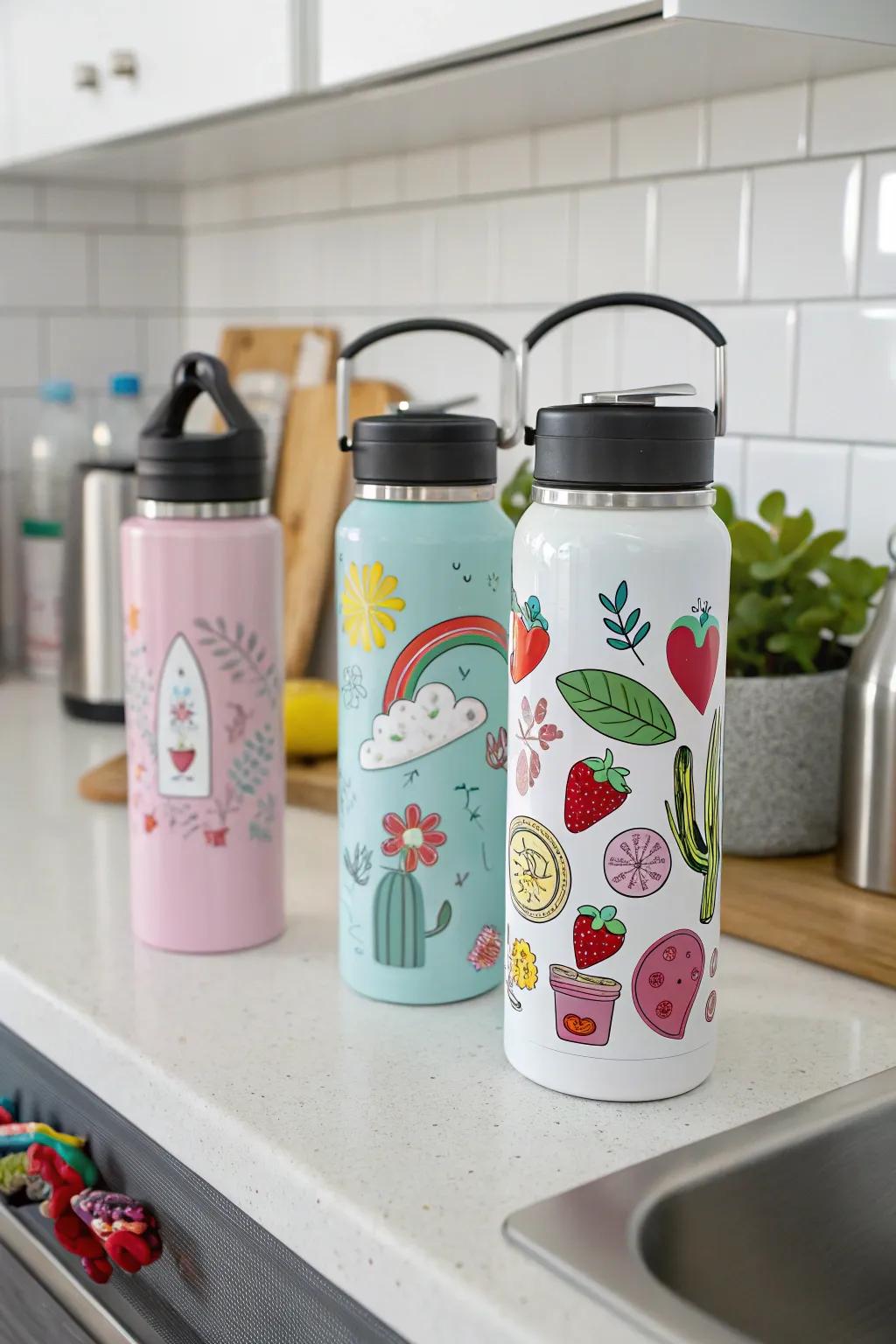 Let your water bottles express your creativity with unique decal designs.