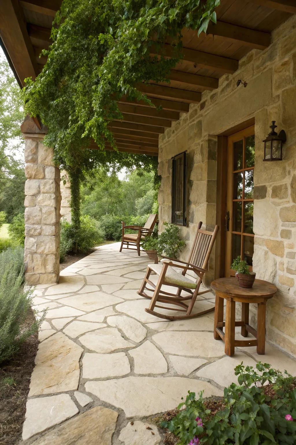 Earthy hue flatstone blends rustic charm with weather resistance.