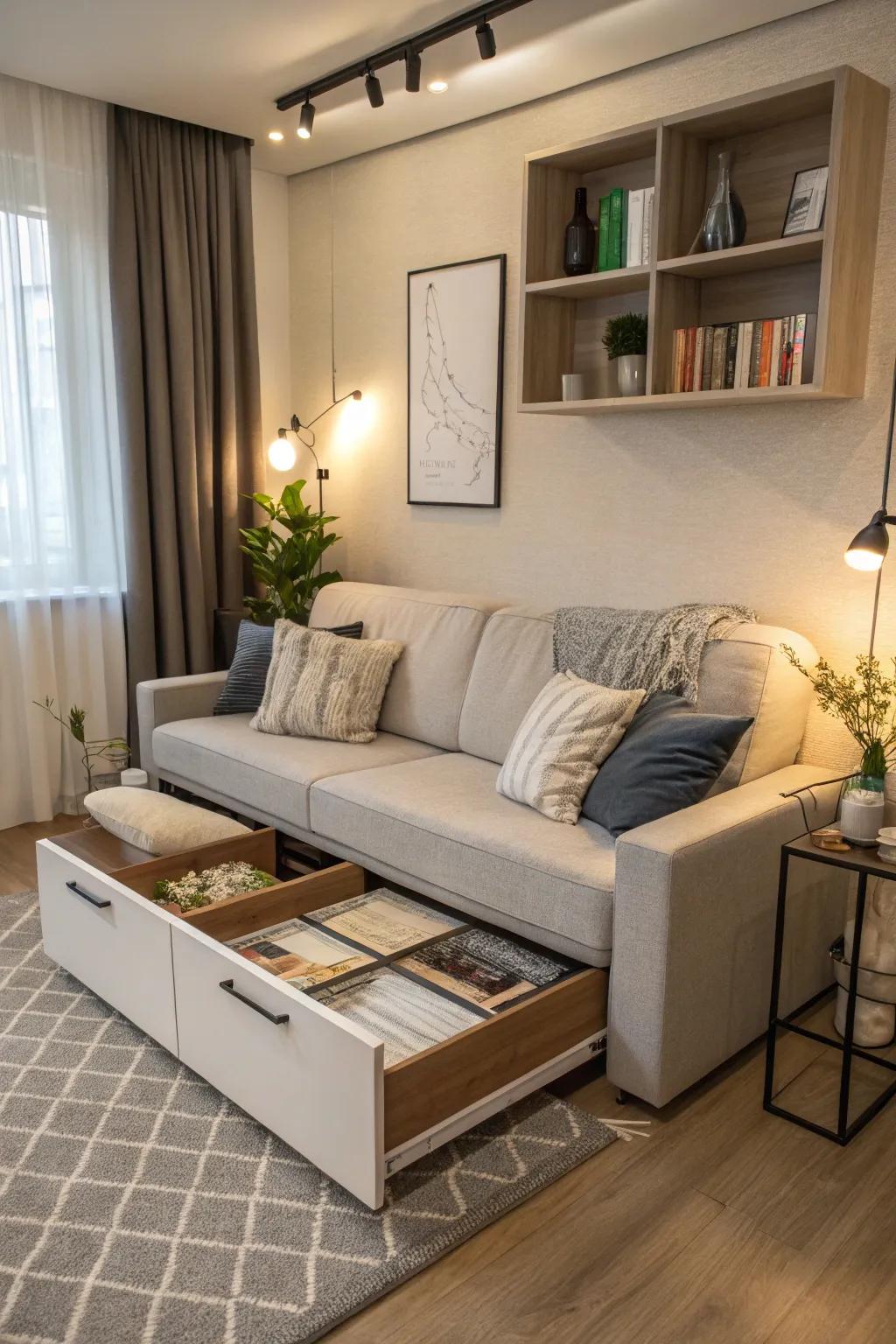 Multi-functional furniture is essential in a studio apartment.