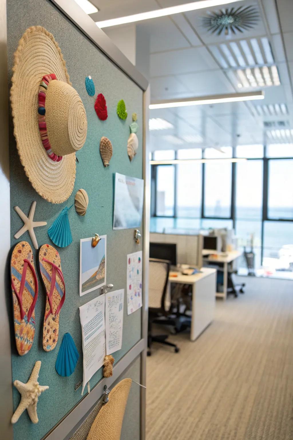 Transport the beach to your board with sandals and seashells.