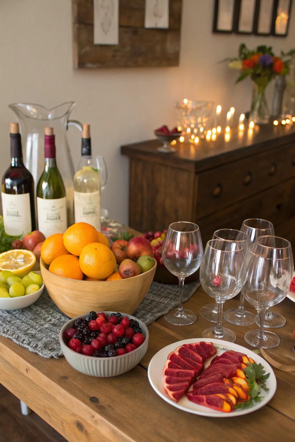 An energetic DIY sangria bar prepared for visitors.